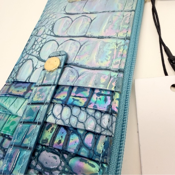 Brahmin Iridescent Croc-Embossed Blue Topaz Melbourne Wallet, Genuine Leather - Picture 3 of 13
